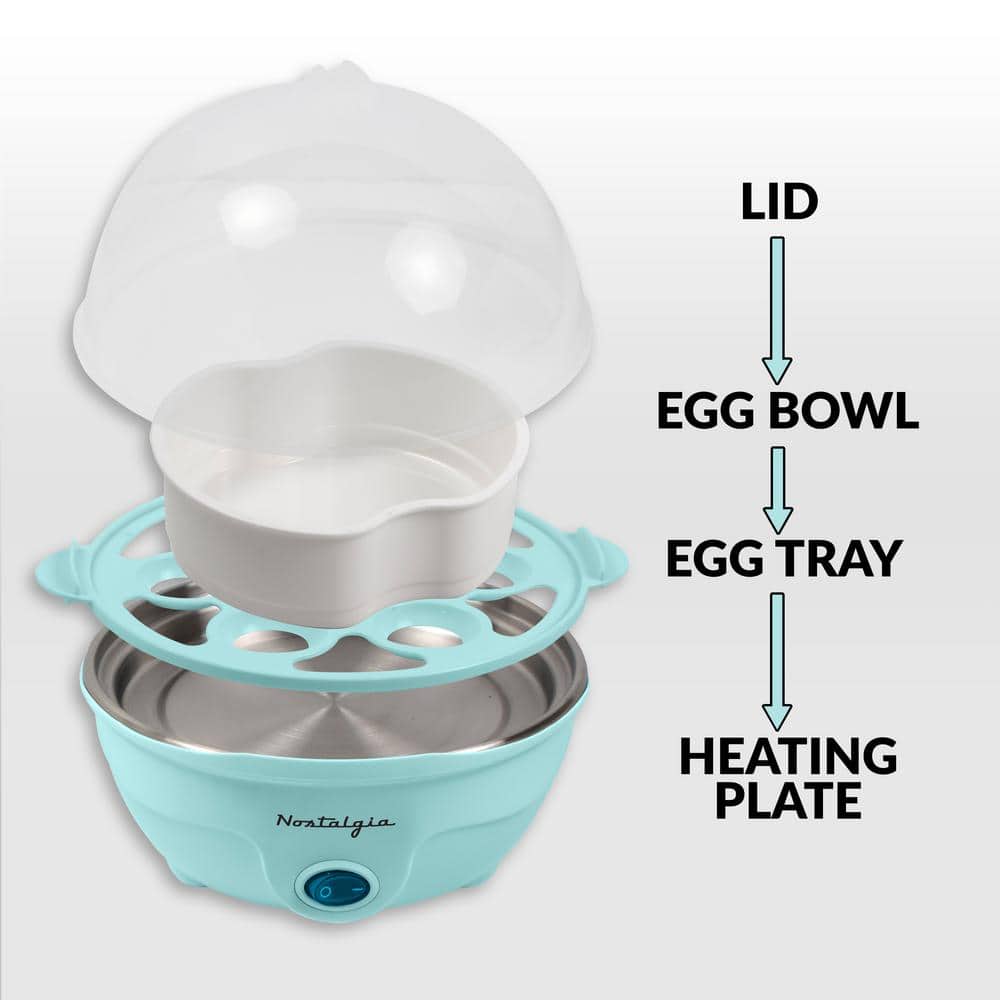Nostalgia Retro Premium 7-Egg Capacity Electric Large Hard-Boiled Egg Cooker, Poached Eggs, Scrambled Eggs, Omelets, Egg Whites, Egg Sandwiches, With Alarm,
