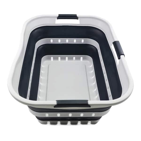 Gray Collapsible Plastic Laundry Basket with Cut-out Handles 42 Liter