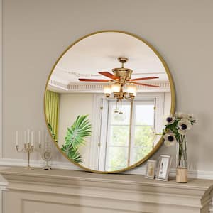 24.1 in. W x 24.1 in. H Round Metal Framed Wall Bathroom Vanity Mirror Gold