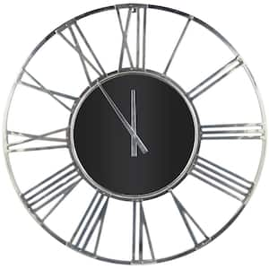 50 in. x 50 in. Silver Aluminum Metal Open Frame Geometric Wall Clock with Black Glass Center