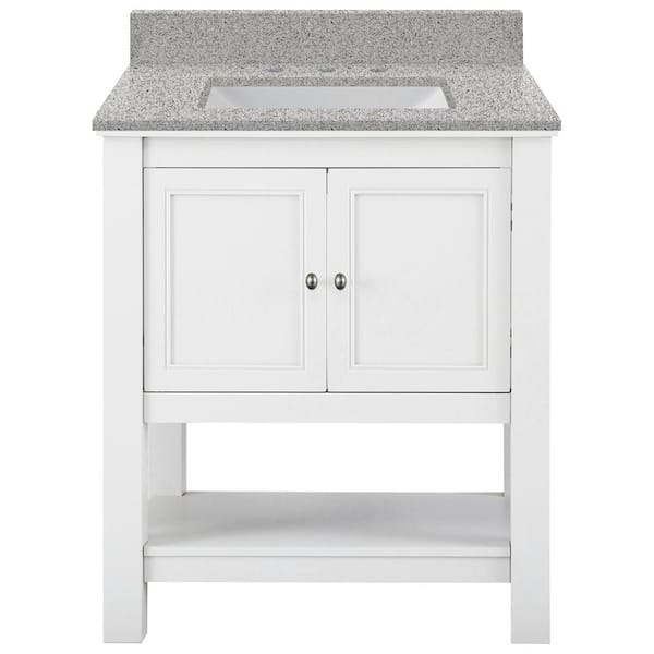Home Decorators Collection Gazette 31 in. Single Sink White Bath Vanity with Tempest Gray Quartz Top (Assembled)