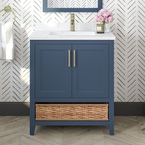 Newhall 30 in. Single Sink Grayish Blue Bath Vanity with White Engineered Marble Top (Assembled)