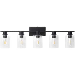 Farmhouse 35 in. 5-Light Black Modern Industrial Indoor Vanity Light with Clear Glass Shades, Bulbs Not Included