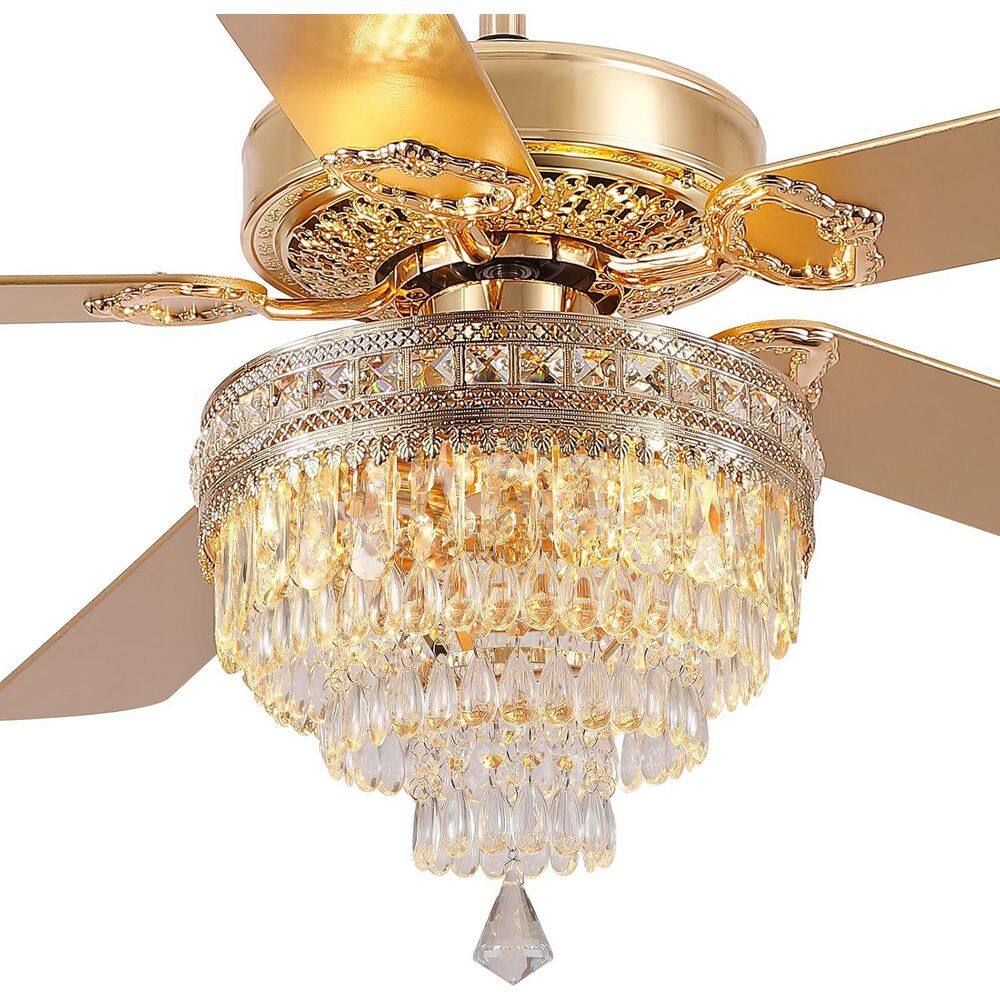 62 in. Indoor Crystal Chandelier Gold Ceiling Fan with Lights and Remote Control price history on PriceWatchPro