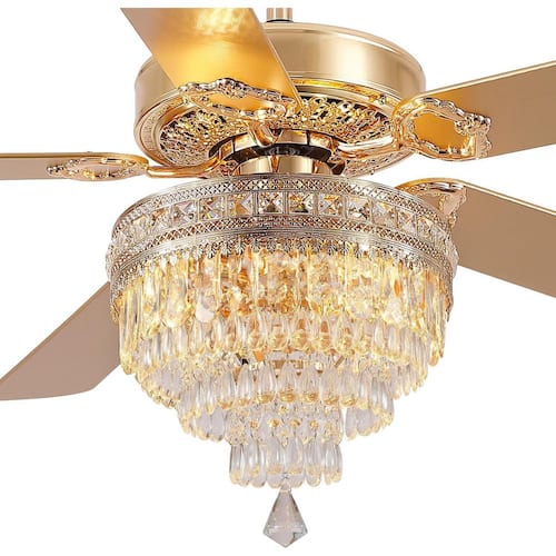 62 in. Indoor Crystal Chandelier Gold Ceiling Fan Fandelier with Lights and Remote Control Ceiling Fans With Lights