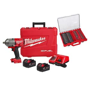 M18 FUEL ONE-KEY 18V Li-Ion Brushless Cordless 1/2 in. High Torque Impact Wrench w/ Batteries & Impact Socket Set
