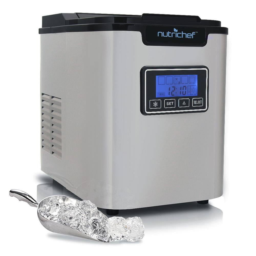 NutriChef 33 lbs. of Ice Per Day Countertop Ice Maker Portable Kitchen Ice Cube Machine in Stainless Steel, Silver