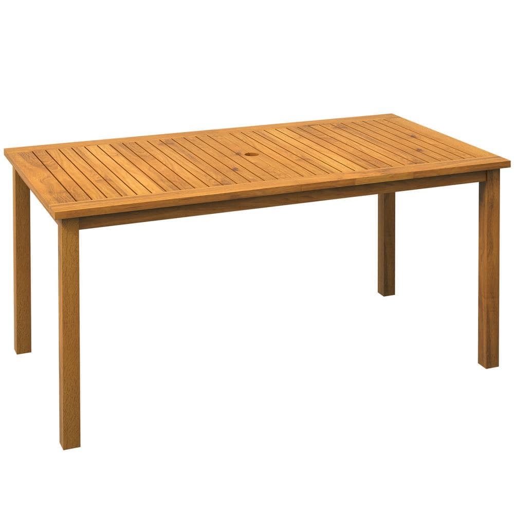 Wood Outdoor Dining Table with Umbrella Hole for 6 People