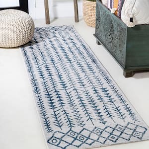 Tokay Ivory/Blue 2 ft. x 8 ft. Bohemian Geometric Indoor/Outdoor Area Rug