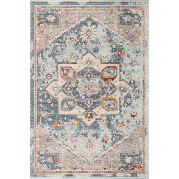 Well Woven Tivoli Grote Global Vintage Medallion Blue 3 ft. 11 in. x 5 ft. 11 in. Distressed Area Rug