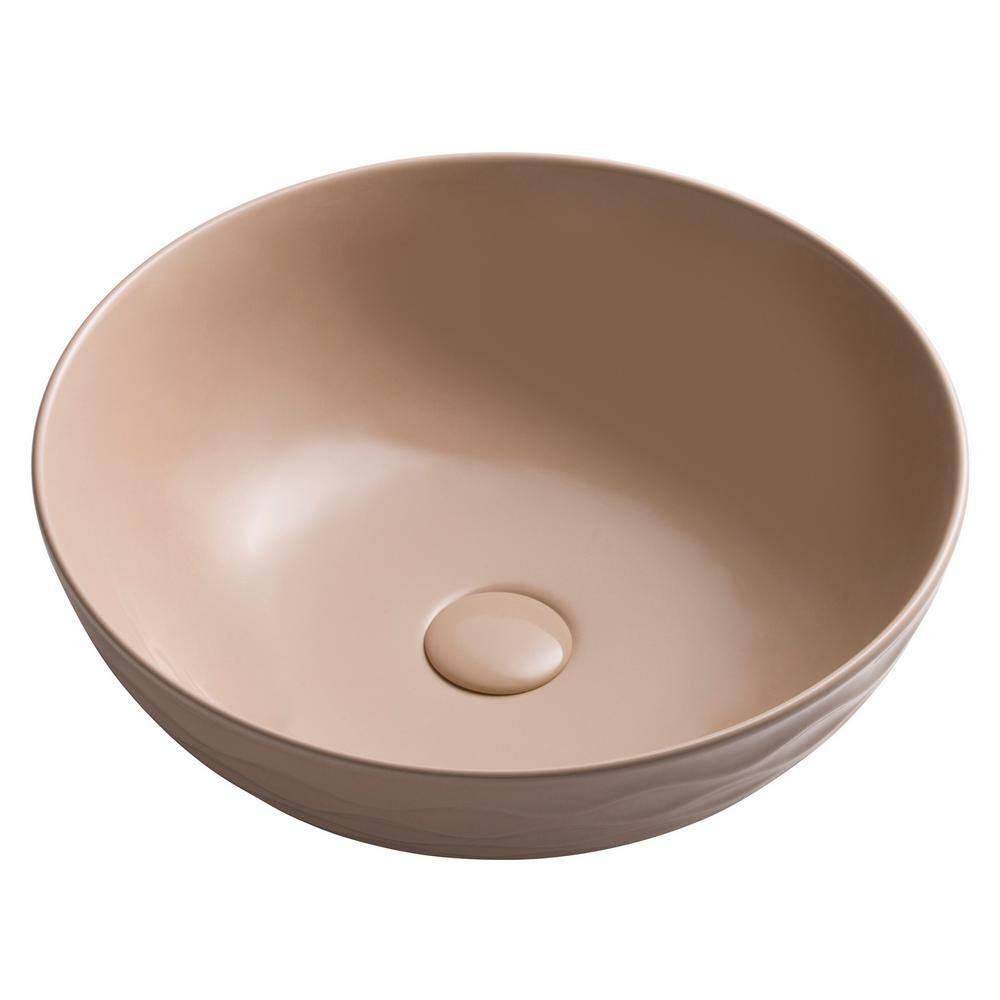 Beige Round Ceramic Vessel Sink with Ultra-Slim Edges