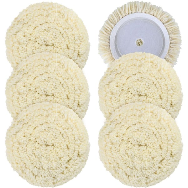 7 Inch Natural Wool Buffing Polishing Pads with Hook and Loop for Automotive Car Boats Furniture 6-Pack