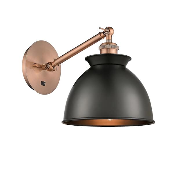 Innovations Adirondack 1-Light Antique Copper, Matte Black Wall Sconce with Black Metal Shade