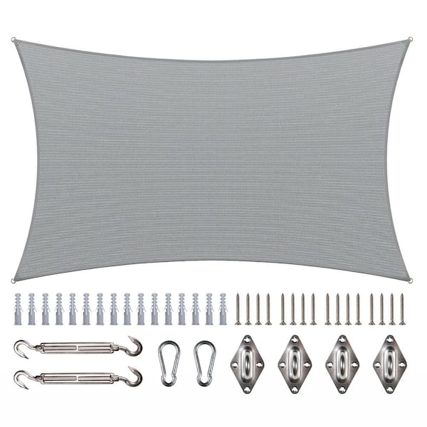 COLOURTREE 10 ft. x 8 ft. 190 GSM Grey Rectangle Sun Shade Sail with Rectangle Kit