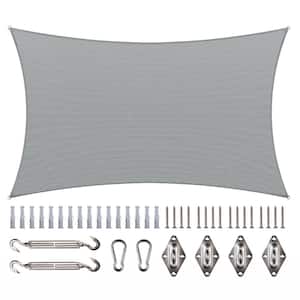 12 ft. x 16 ft. 190 GSM Grey Rectangle Sun Shade Sail with Rectangle Kit