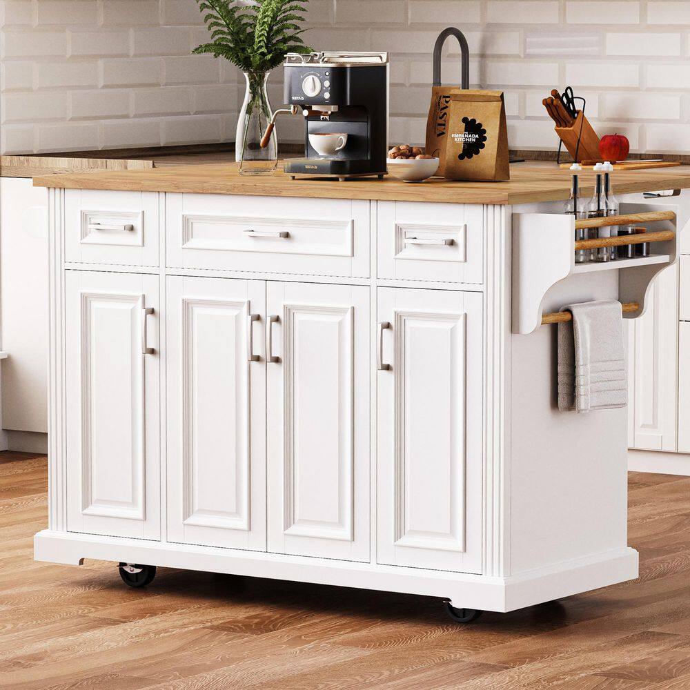White Wood Top 54.1 in. Kitchen Island with Towel Rack and Drop Leaf price history on PriceWatchPro