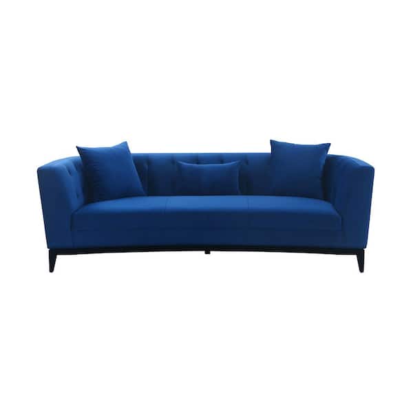 Armen Living Melange Blue Velvet Sofa with Black Wood Base