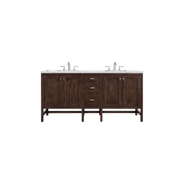 James Martin Vanities Addison 72 in. W x 23.5 in. D x 35.5 in. H Bathroom Vanity in Mid Century Acacia with Ethereal Noctis Quartz Top