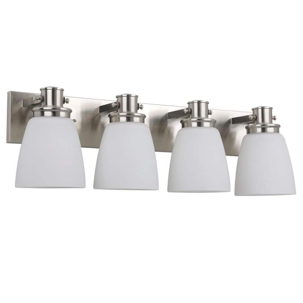Renley 28.4 in. 4-Light Satin Nickel Bathroom Vanity Light with Frosted Glass Shades price history on PriceWatchPro