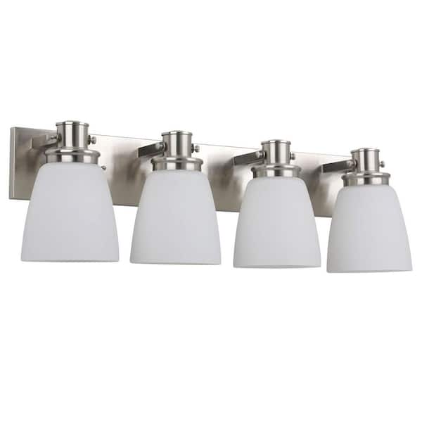 Renley 28.4 in. 4-Light Satin Nickel Bathroom Vanity Light with Frosted Glass Shades