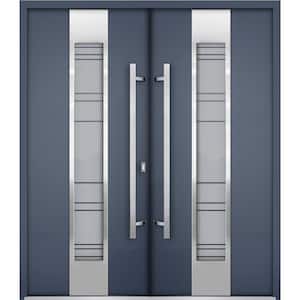 0757 72 in. x 80 in. Left-hand/Inswing Tinted Glass Gray Graphite Steel Prehung Front Door with Hardware