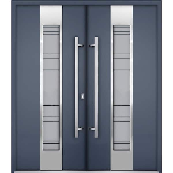 VDOMDOORS 0757 72 in. x 80 in. Left-hand/Inswing Tinted Glass Gray Graphite Steel Prehung Front Door with Hardware