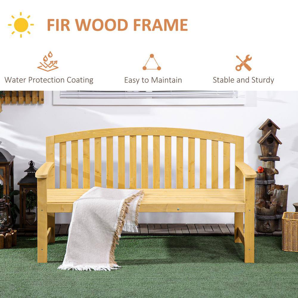 Outsunny Natural Fir Wood 56" Outdoor Garden Bench with Slatted Design