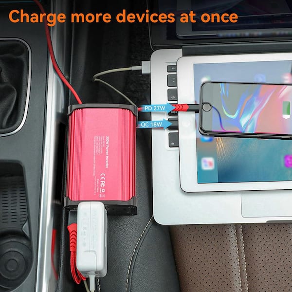 cigarette lighter inverter home depot Lukyamzn 300-Watt Car Power Inverter 12V to 110V with PD 27W USB-C and Fast Charger 18W USB-A, Compact Vehicle Outlet Adapter