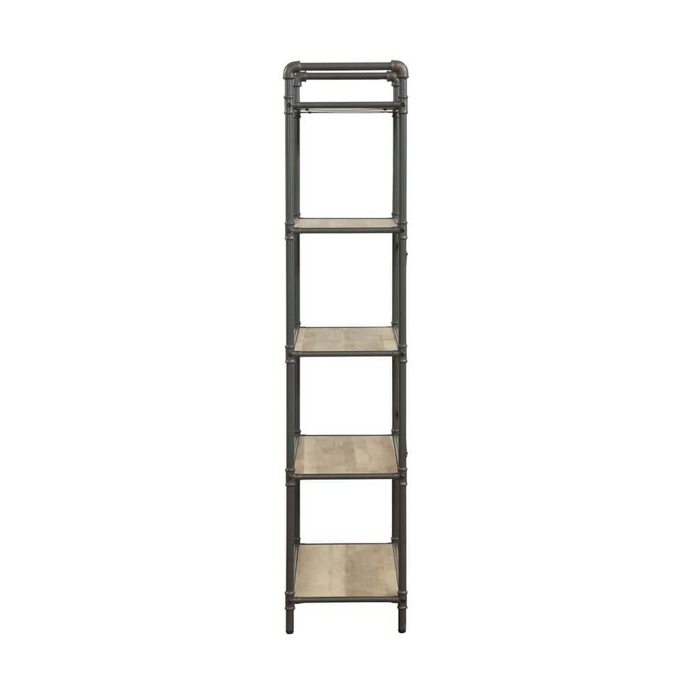 Urban Industrial 5-Tier Antique Oak & Sandy Gray Wooden Bookcase