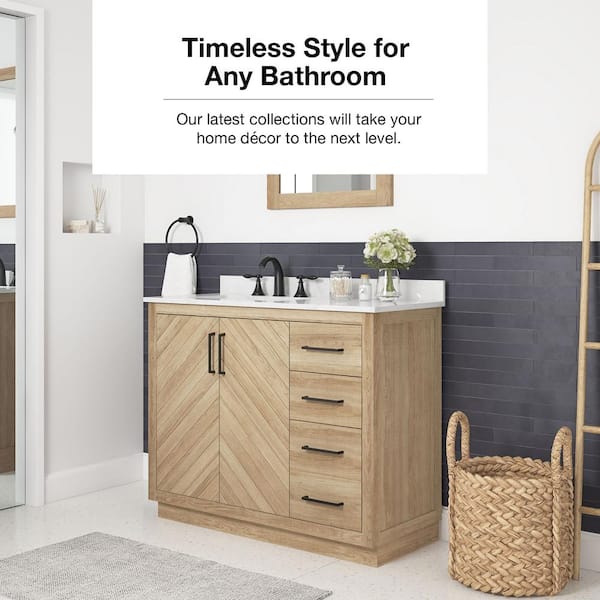 Huckleberry 42 in. W x 19 in. D x 34 in. H Single Sink Bath Vanity in Weathered Tan with White Engineered Marble Top