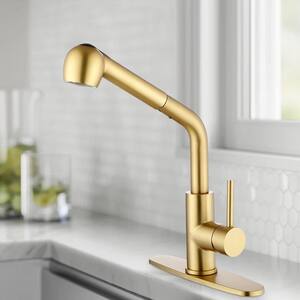 Modern Single Handle Single Hole Stainless Steel Bathroom Faucet with Pull Out Sprayer in Brushed Nickel