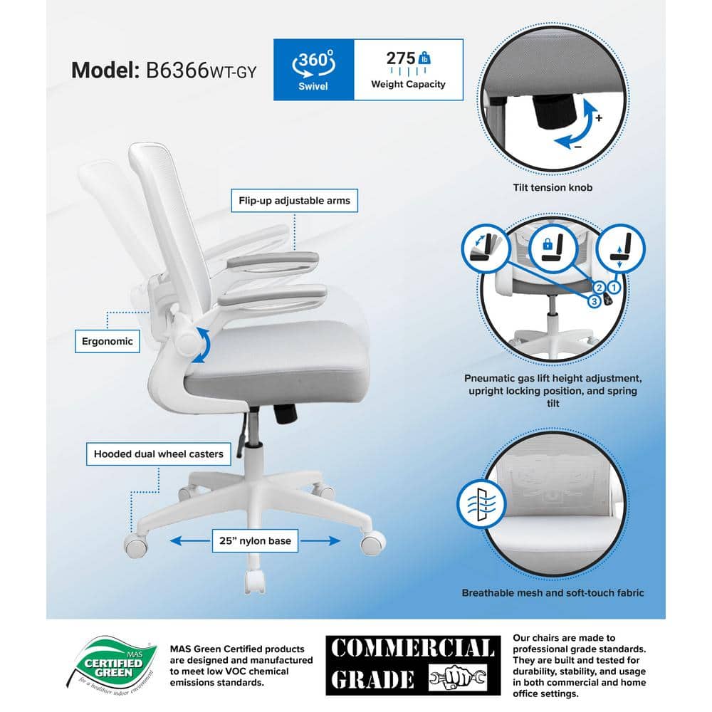Gray Mesh and Fabric High-Back Task Chair with Adjustable Arms