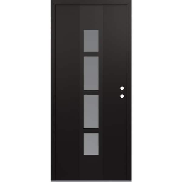 A10 36 in. x 80 in. Black P Left-Hand/Inswing Frosted Glass Black/White Steel Prehung Front Door