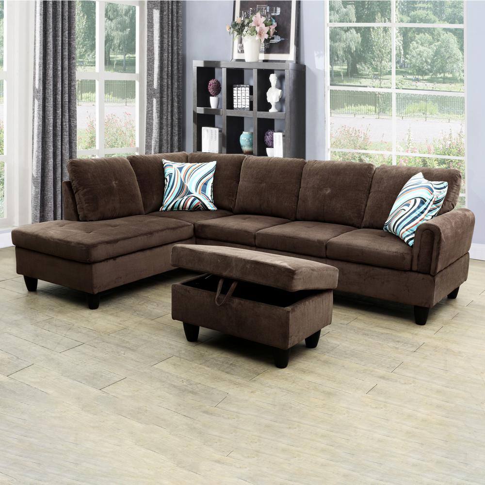 28.5 in. W Brown Velvet Rectangle Ottoman with Storage