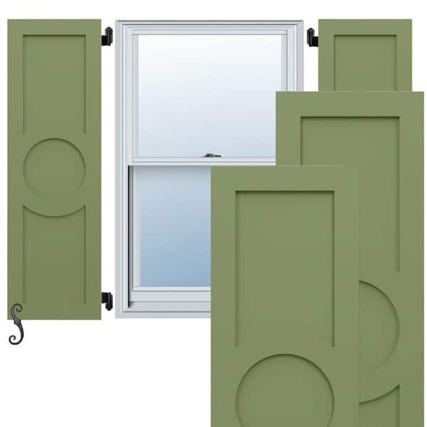Ekena Millwork Enduracore Center Circle Arts and Crafts 12 in. W x 28 in. H Raised Panel Composite Shutters Pair in Moss Green