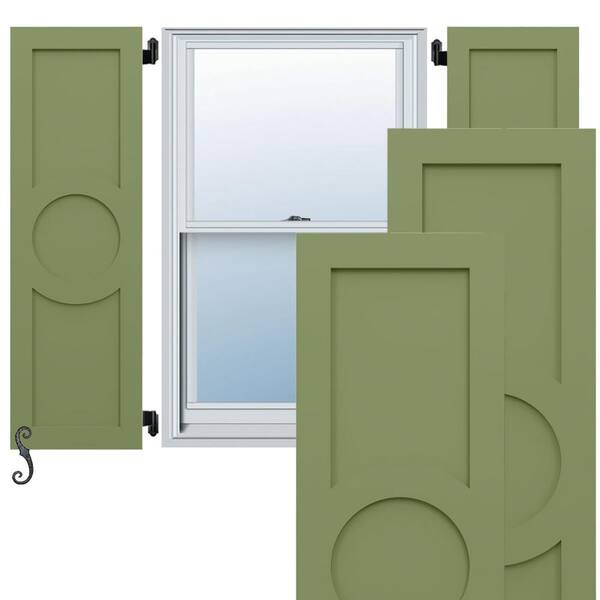 Ekena Millwork EnduraCore Center Circle Arts And Crafts 15 in. W x 79 in. H Raised Panel Composite Shutters Pair in Moss Green