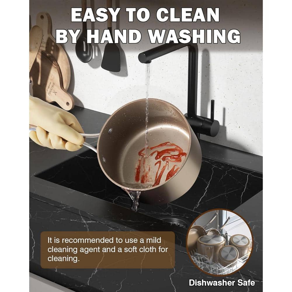 2-Quart Bronze Nonstick Aluminum Saucier with Glass Lid