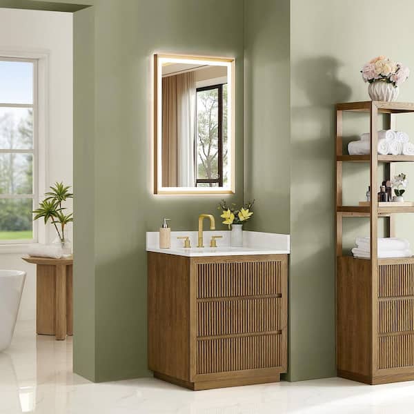 Navan 30 in. Single Freestanding Weathered Brown Bath Vanity with Grain White Engineered Stone Top Assembled