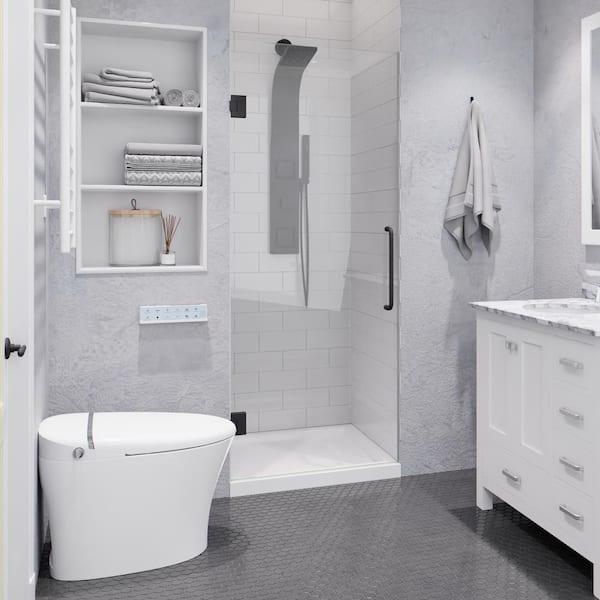 ANZZI Passion Series 24 in. x 72 in. H Hinged Frameless Shower Door in Gunmetal with Tsunami Guard Tempered Glass and Handle