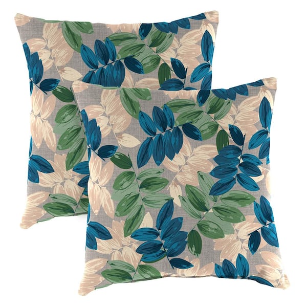 Jordan Manufacturing 18 in. L x 18 in. W x 4 in. T Square Outdoor Throw Pillow in Foliage Pebble (2-Pack)