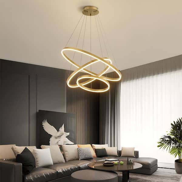 TOZING 31 in. 3-Light Modern Gold Geometric Adjustable Styling