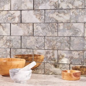 Lana Silver 3 in. x 6 in. Antique Glass Wall Tile (4 sq. ft. / Case)