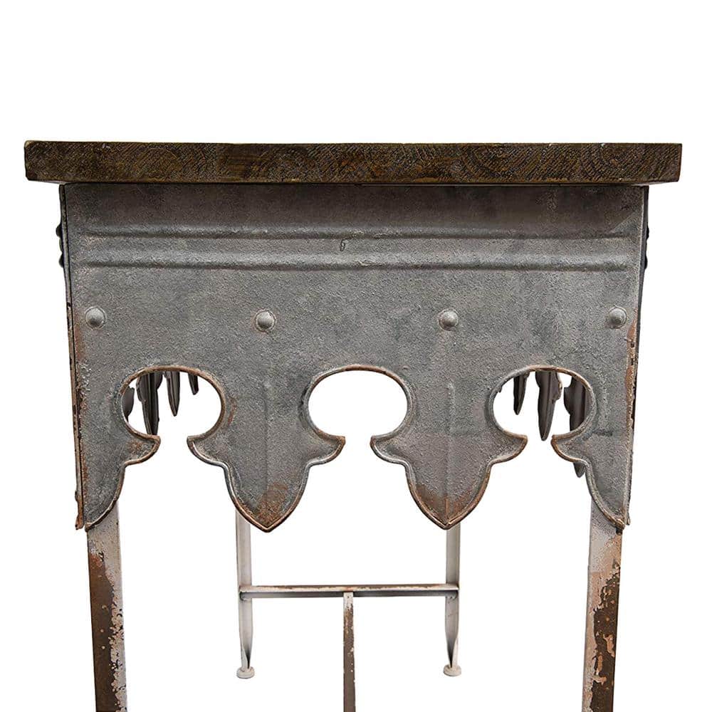 Scalloped Edge 36" Metal & Wood Console Table with Distressed Finish
