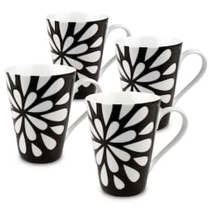 Konitz 4-Piece Black and White Bloom Porcelain Mug Set