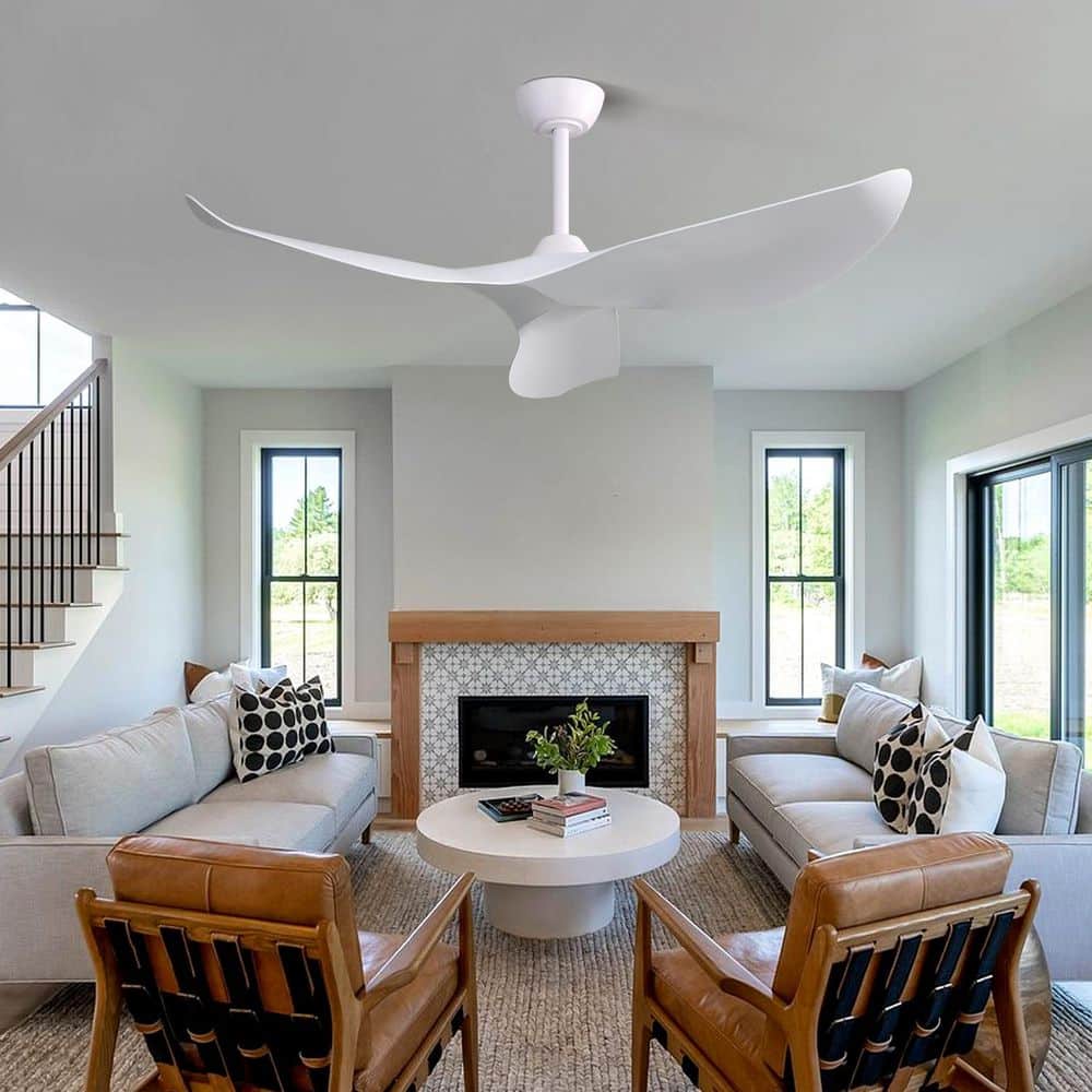 52 in. White Indoor Downrod Mount Standard Ceiling Fan with Remote Control and DC Motor for Living Room price history on PriceWatchPro