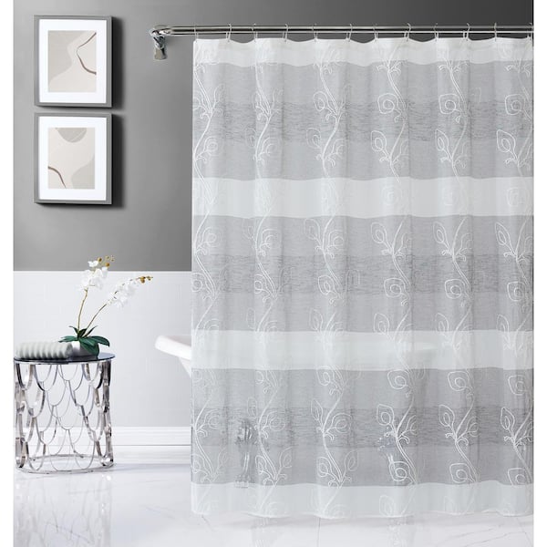 Luxury Soft Grey Sheer Stripe Textured Fabric Shower Curtain 72" x 72" 