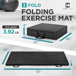 Tri-Fold Folding Thick Exercise Mat Black 6 ft. x 2 ft. x 2 in. Vinyl and Foam Gymnastics Mat ( Covers 12 sq. ft. )