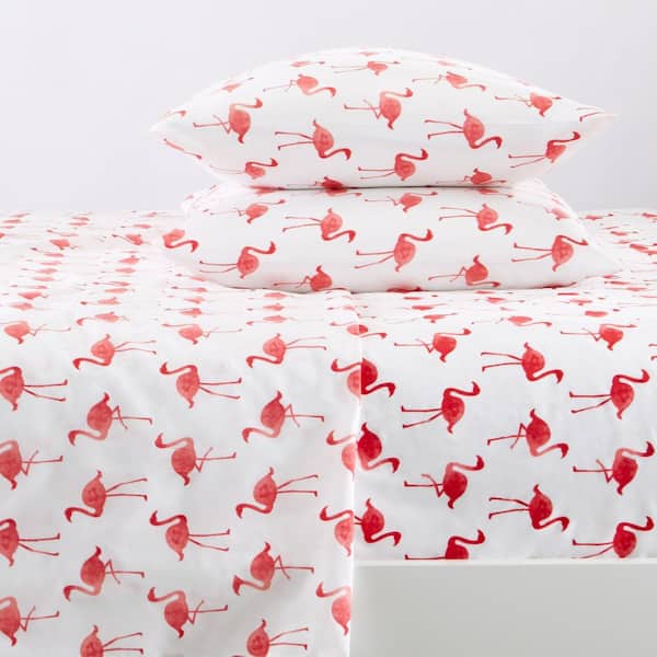 FRESHFOLDS 4-Piece Flamingo Ultra Soft Coastal Printed Microfiber Queen Sheet Set