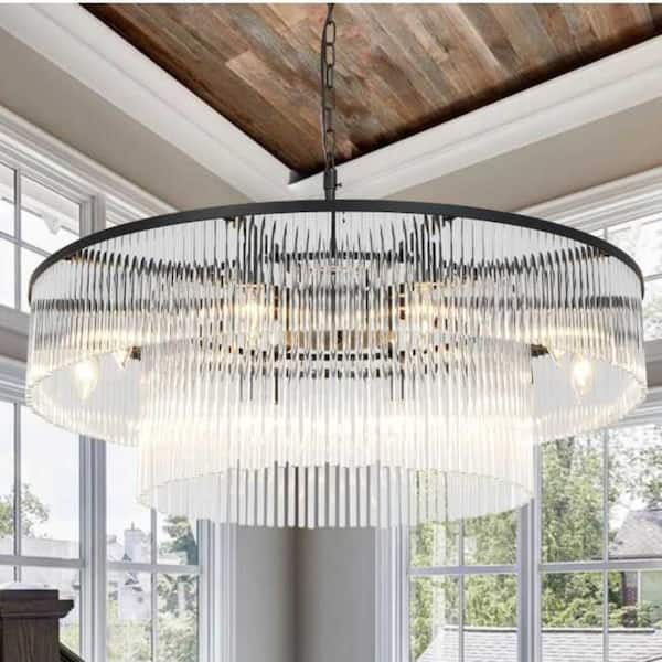 Modern Chandelier 31 in.10-Lights Black Chandelier for Dining Room, Living Room, Foyer, Bedroom