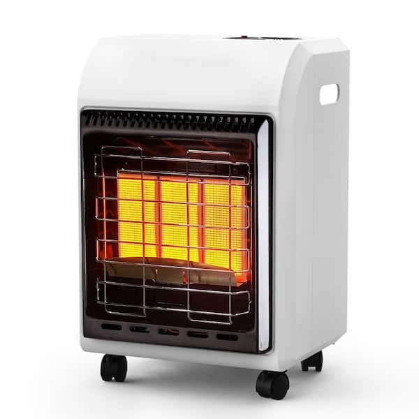 18000 BTU Portable Radiant Heater Propane Cabinet White Steel Tip-Over Shut-Off with LP Regulator Hose 1 Piece